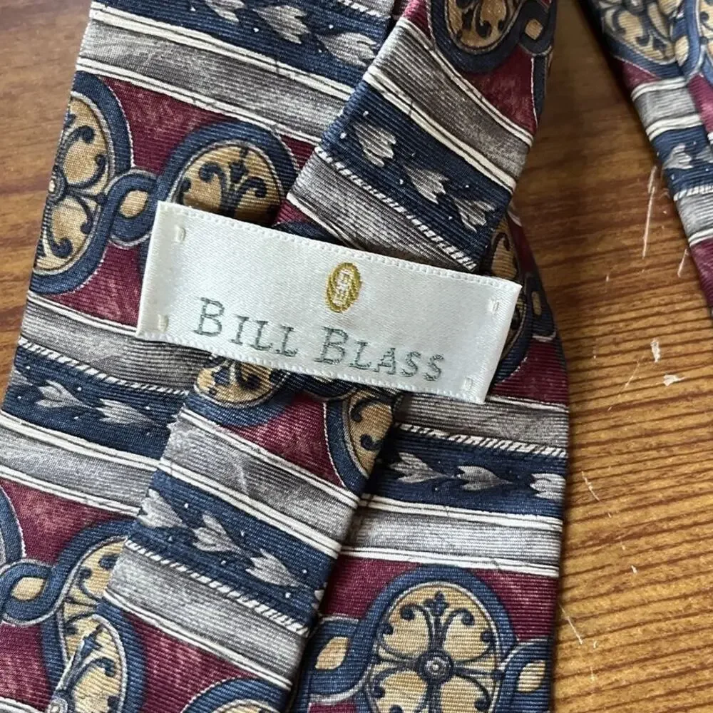 Vintage Bill Blass tie Men’s red blue abstract silk necktie